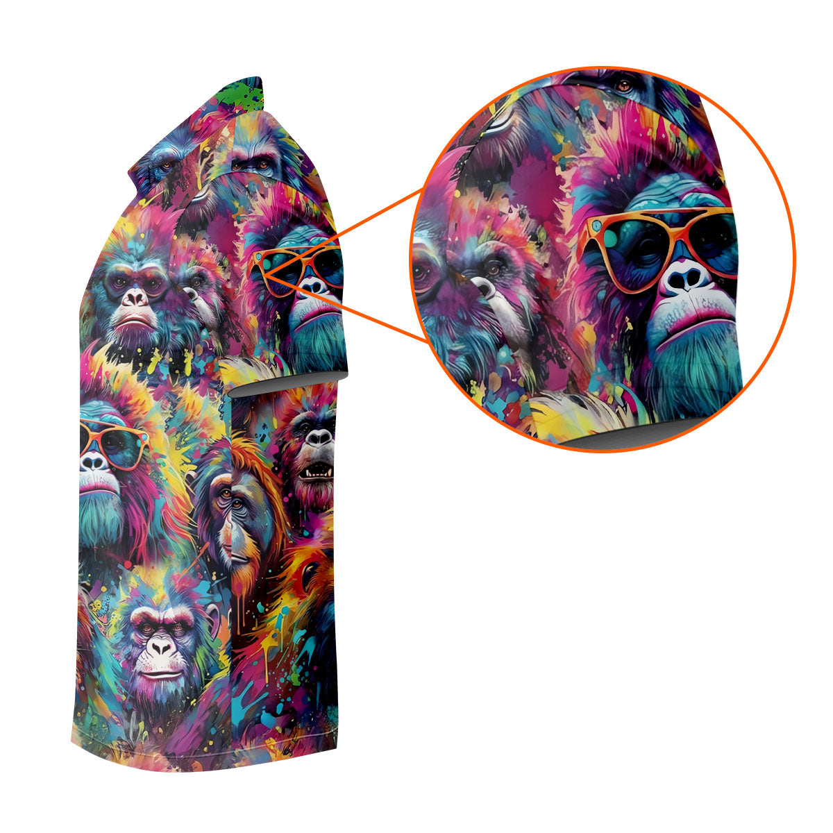 Street Art Style Cool Gorilla Hawaiian Golf Shirt, Tropical Theme Golf Shirts For Men