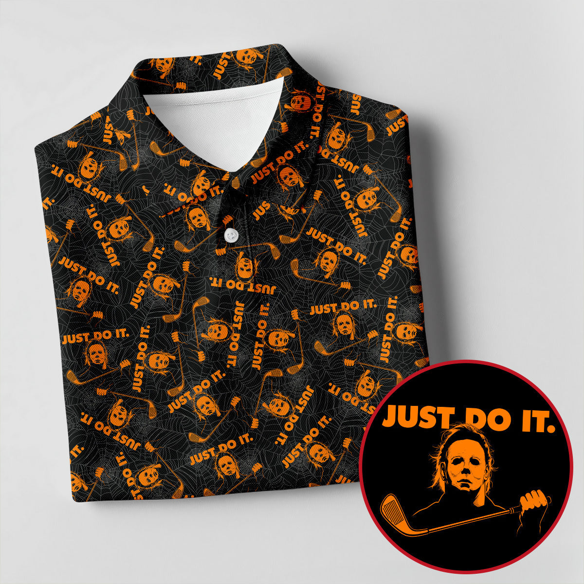 Horror Character Spider Web Pattern Halloween Polo Shirt, Men's Golf Shirt, Hawaiian Golf Shirt