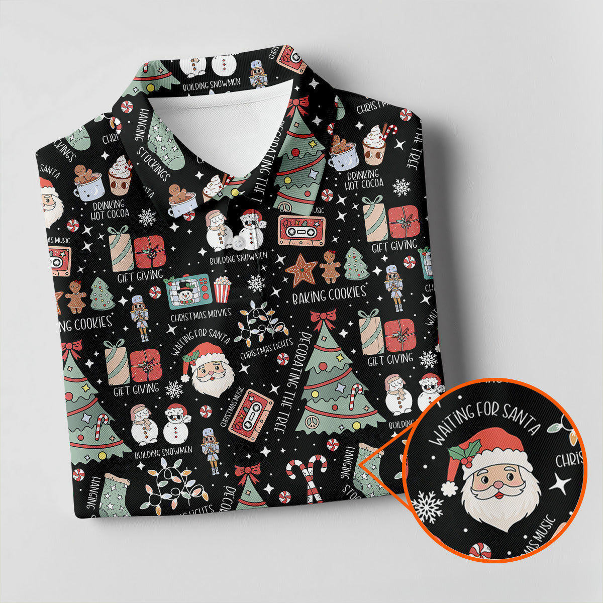 Cute Santa Claus Gift Black Men's Golf Polo Shirts, Christmas Golf Shirt, Polo Shirts For Men