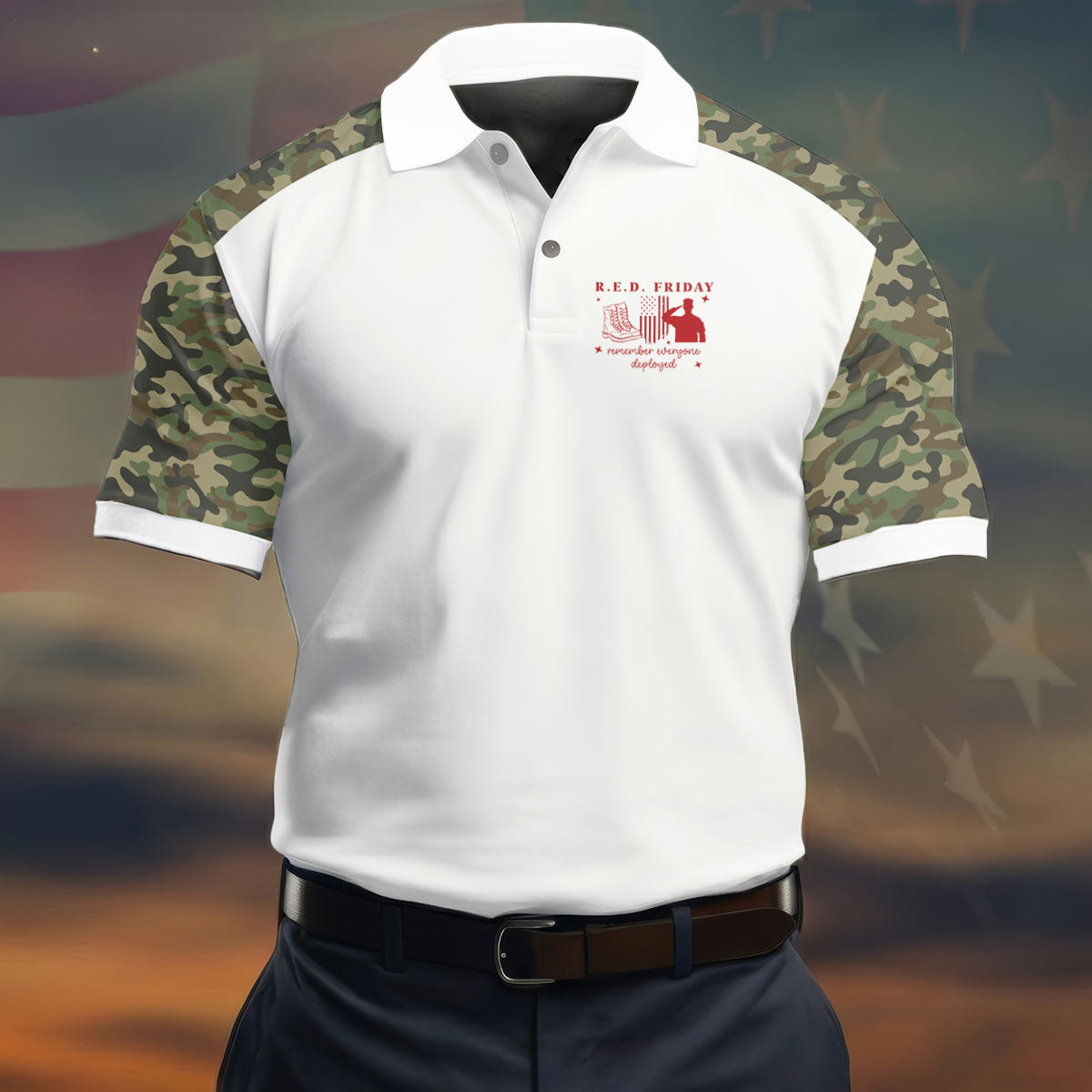RED Friday Camo White Patriotic 4th Of July Golf Shirt, 250th Anniversary Golf Shirts For Men