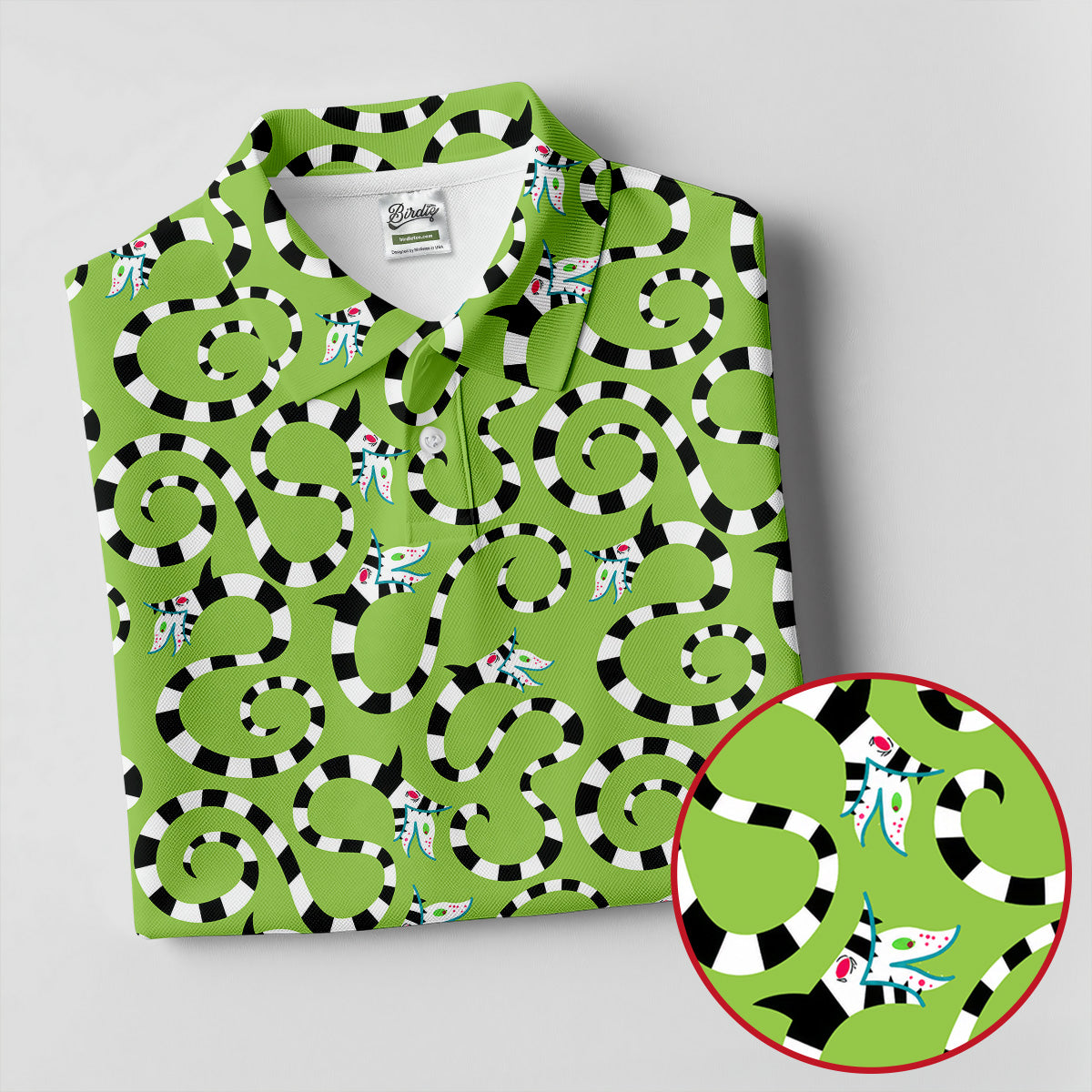 Striped Horror Creature Golf Polo Shirt, Golf Shirts For Women, Halloween Tops For Women