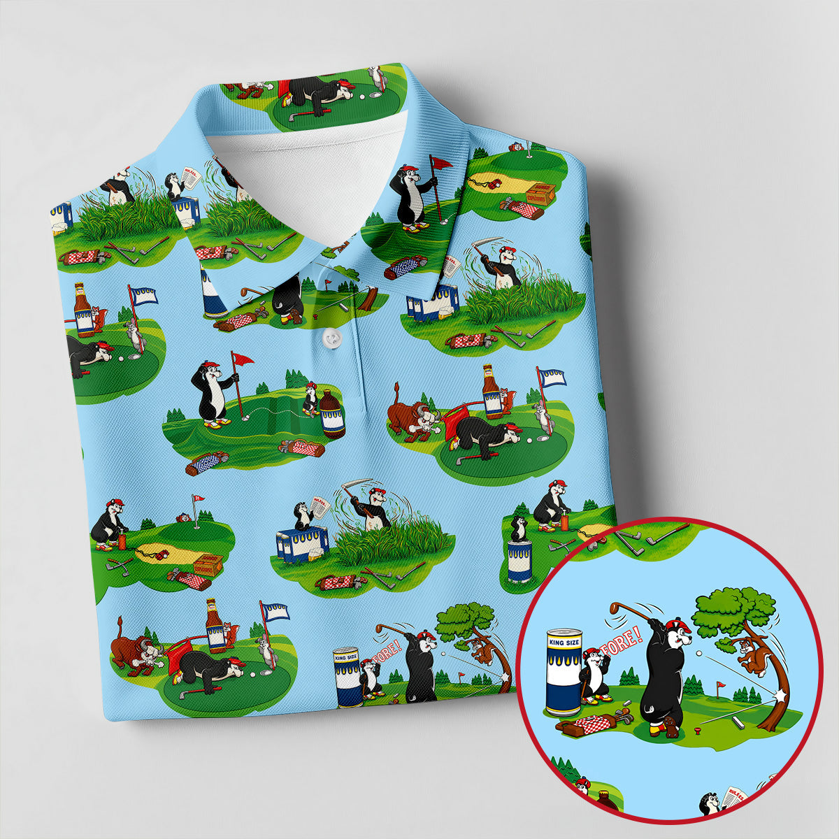 Funny Golf Gopher Cartoon Pattern Golf Polo Shirt, Men's Golf Shirt, Golf Apparel For Men