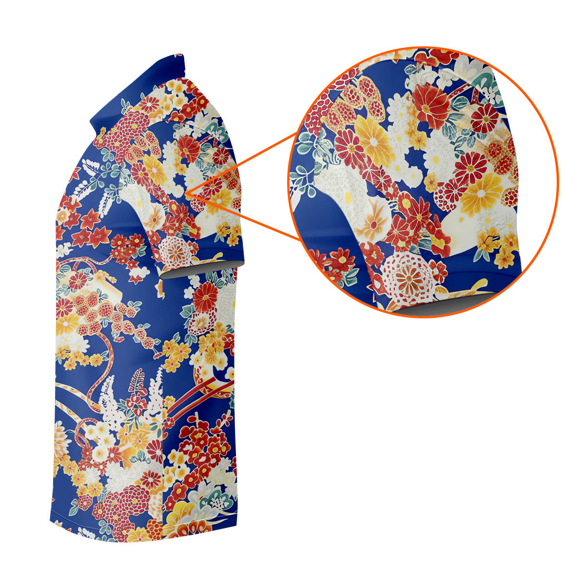 Royal Blue Japanese Floral Pattern Golf Shirt, Women’s Golf Polo, Ladies Golf Tops