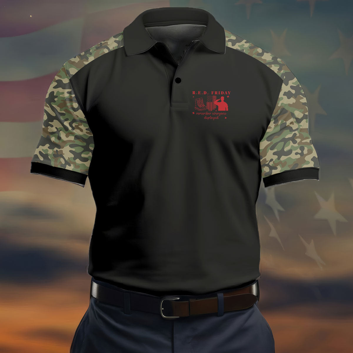 RED Friday Camo Black Patriotic 4th Of July Golf Shirt, 250th Anniversary Golf Shirts For Men