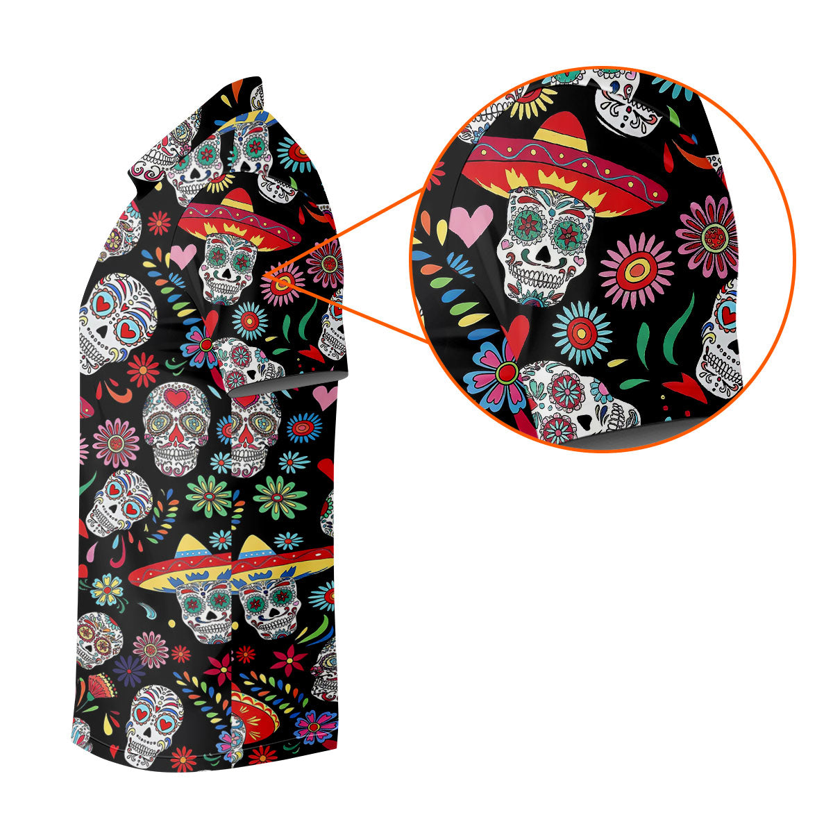 Day Of The Dead FLoral Sugar Skull Cinco De Mayo Celebration Fiesta Themed Golf Shirts For Men