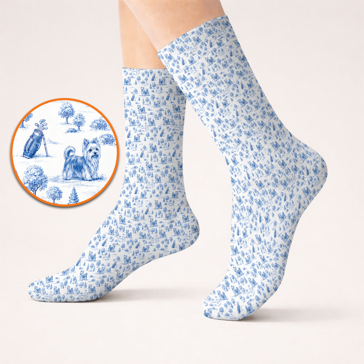 Yorkshire Terrier Toile De Jouy Golf Socks, Yorkie Pattern Golf Sock, Golf Gift For Golfer