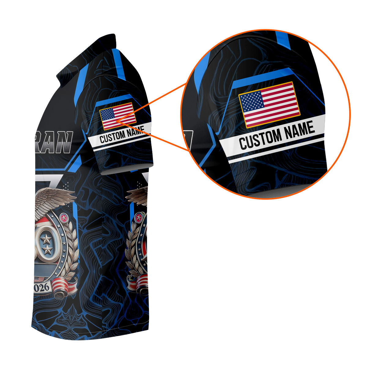 Personalized Veteran America 250 Polo Shirt Blue Accent, Golf Apparel For Men, Mens Golf Polo