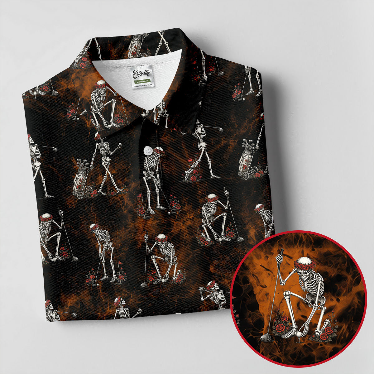 Skeleton Golfer Floral Halloween Polo Shirt, Hawaiian Golf Shirt, Ladies Golf Tops