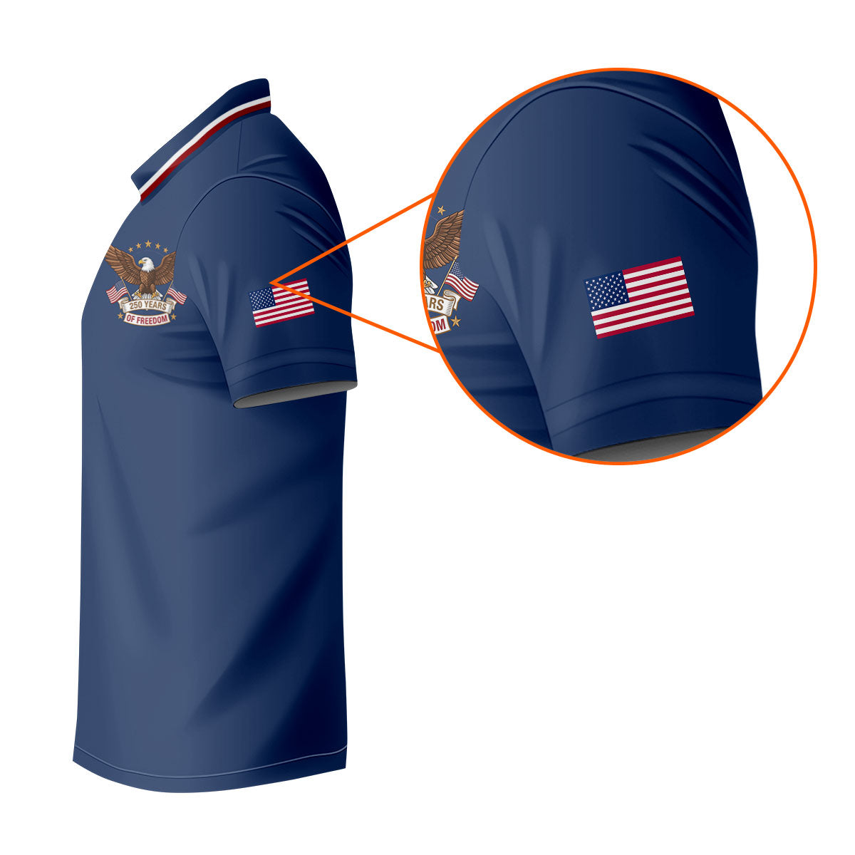 250 Years Of Freedom US Flag Logo Navy Golf Shirt, Patriotic 4th Of July Golf Shirts For Men