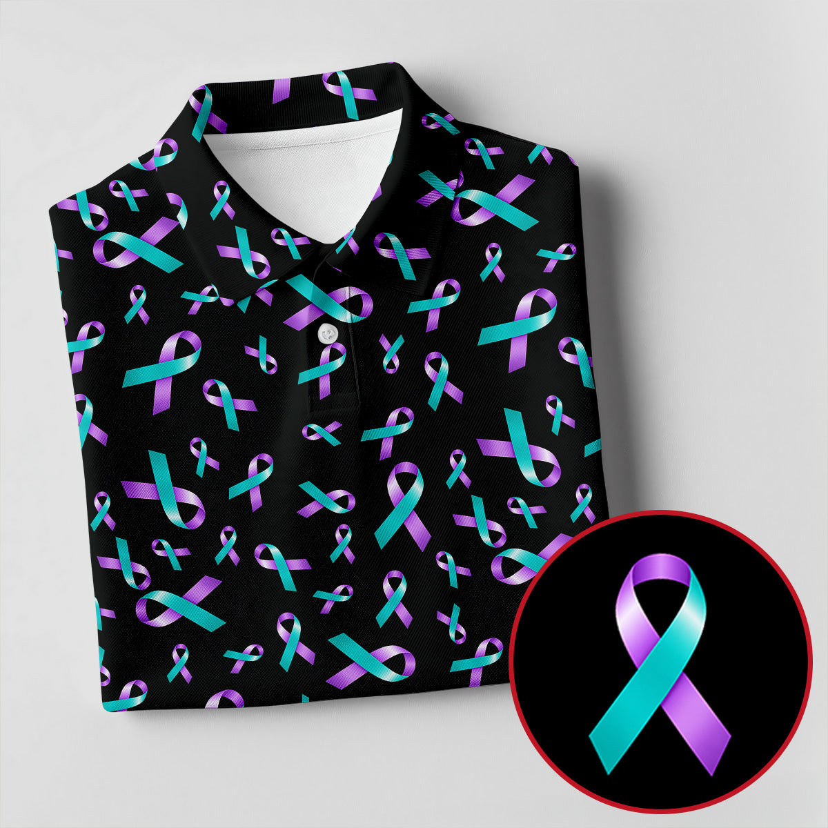Suicide Prevention Awareness Ribbon Pattern Golf Polo Shirt, Women’s Golf Polo, Golf Shirts For Women