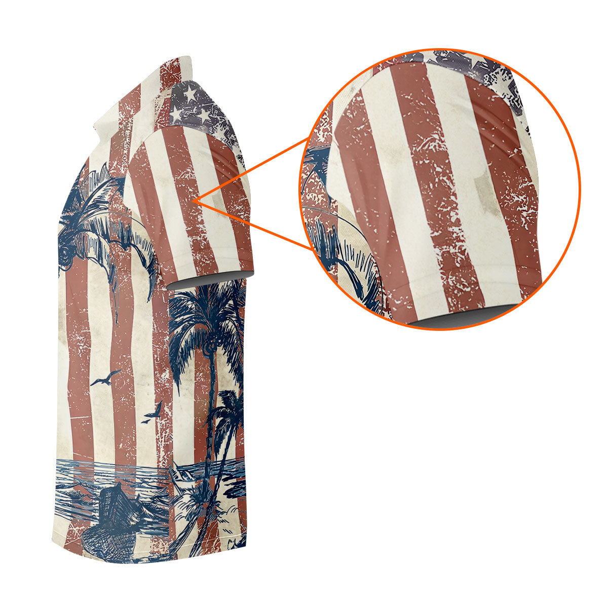 Hawaiian Theme Distressed US Flag Patriotic Golf Shirt, 250 Years 4th Of July Golf Shirts For Men