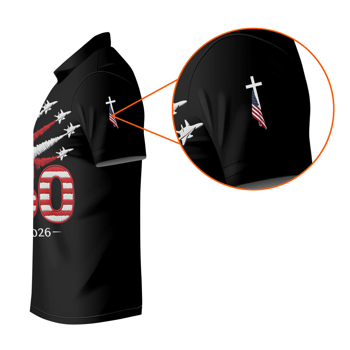 Flying Fighter Jets Faith Cross Patriotic 4th Of July Black Golf Shirt, 250 Years Golf Shirts For Men