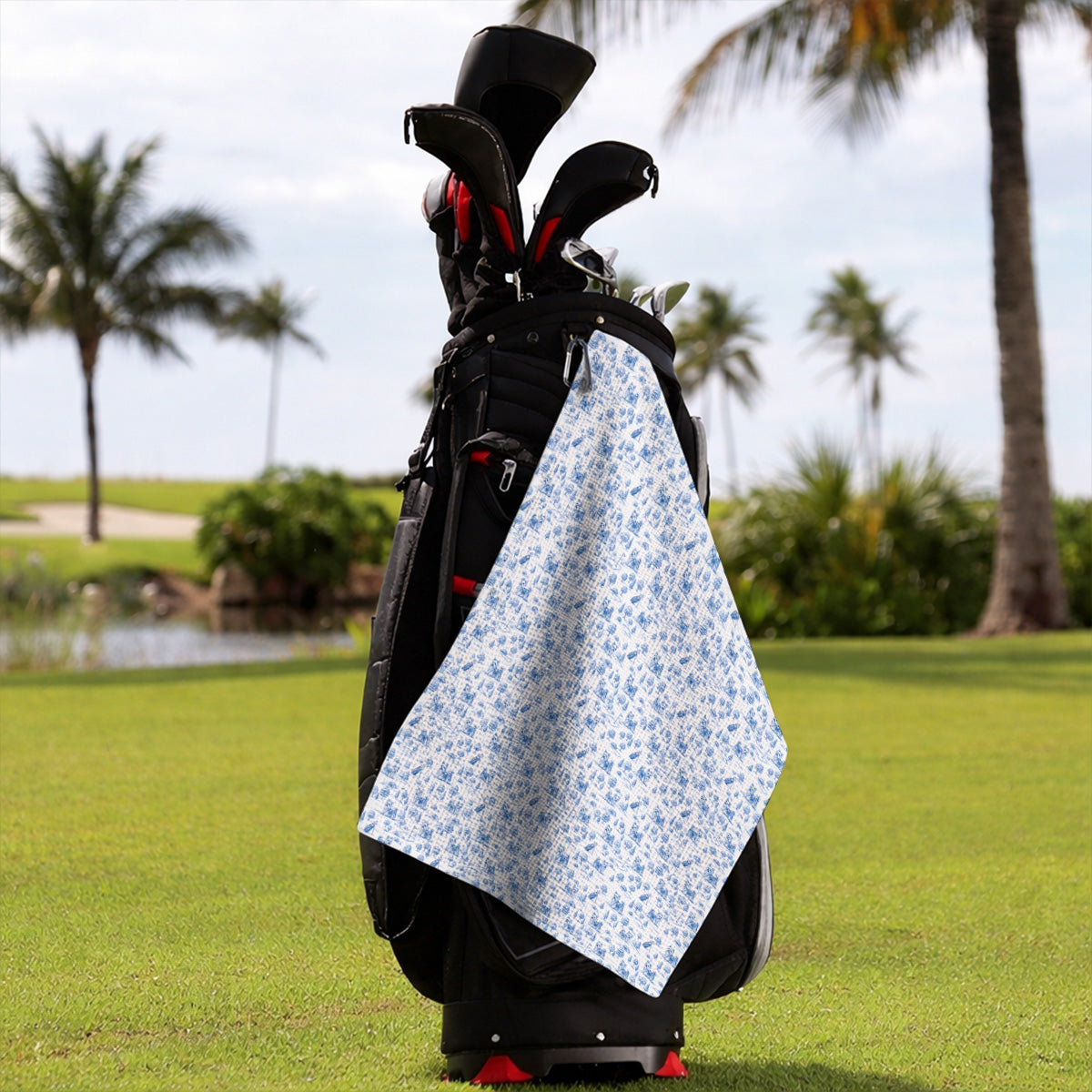 Yorkshire Terrier Toile De Jouy Golf Towels, Yorkie Pattern Golf Towel, Golf Gift For Golfer