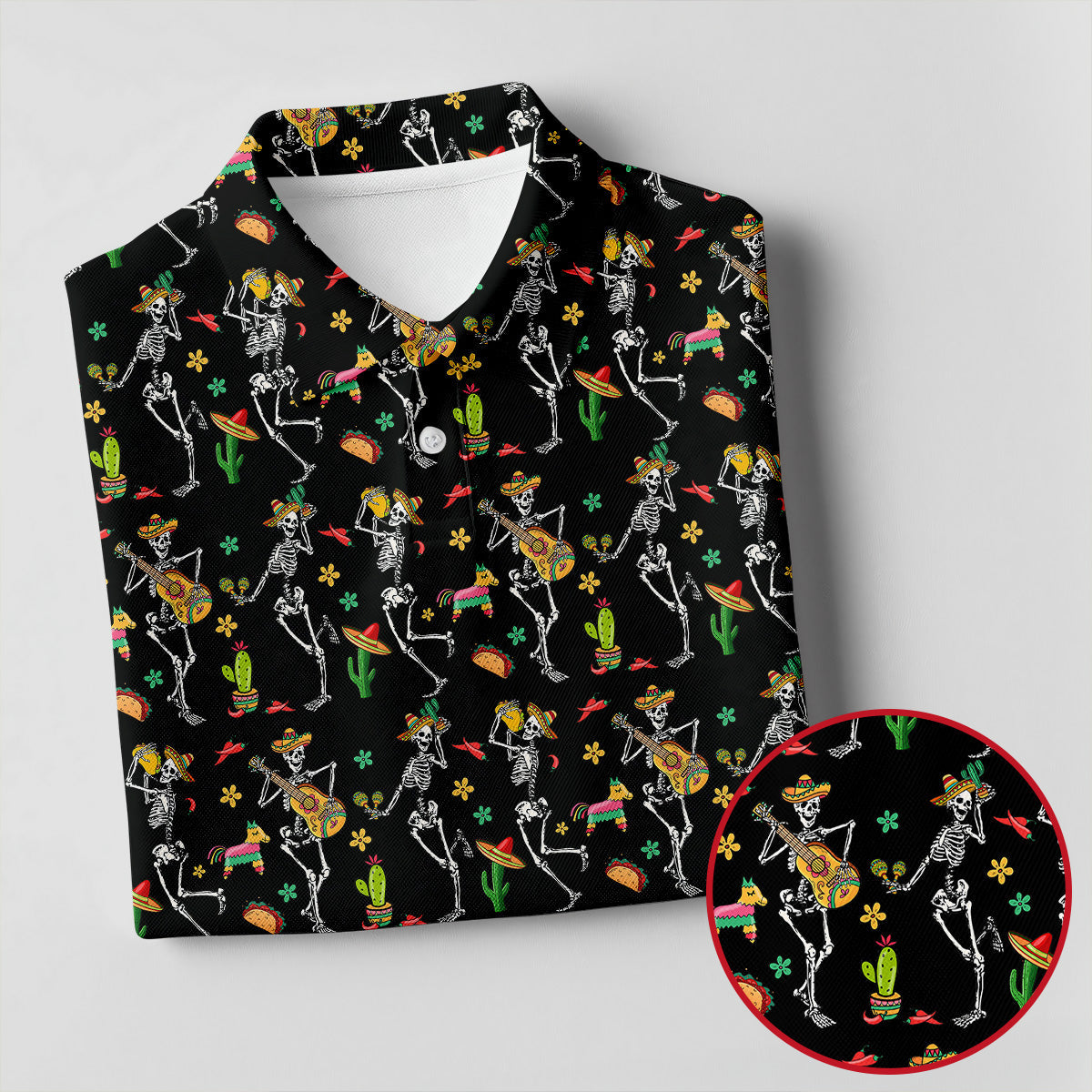 Dia De Muertos Skeletons Cinco De Mayo Celebration Fiesta Themed Black Golf Shirts For Men