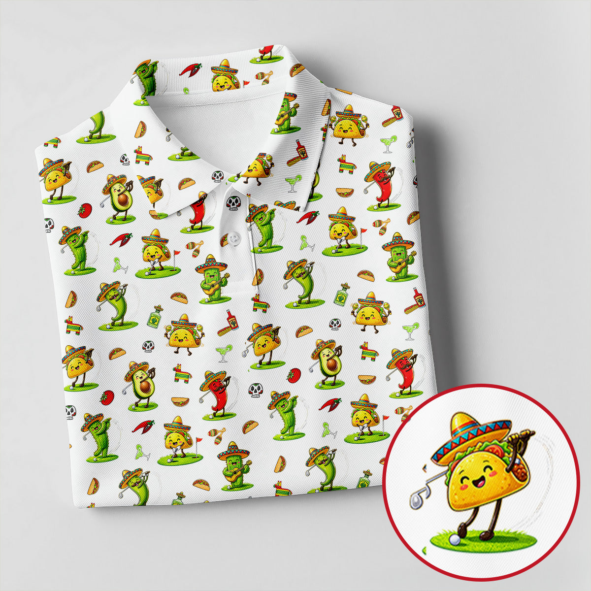 Mexican Cartoon Food Characters Cinco De Mayo Celebration Fiesta Themed White Golf Shirt For Women