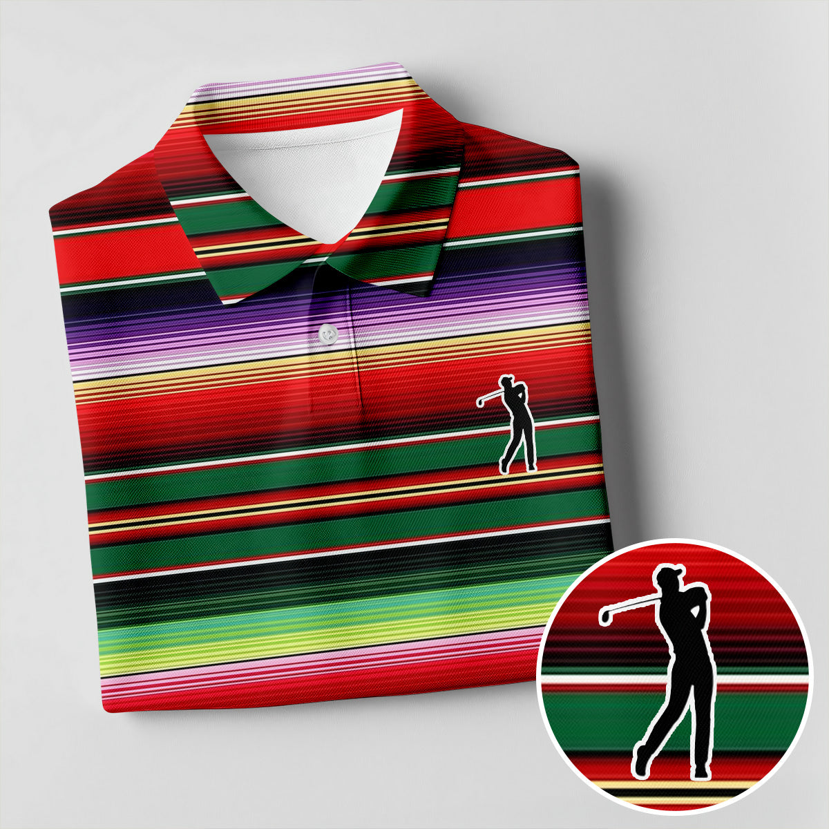 Colorful Stripes Sarape Pattern Cinco De Mayo Celebration Fiesta Themed Golf Shirts For Men