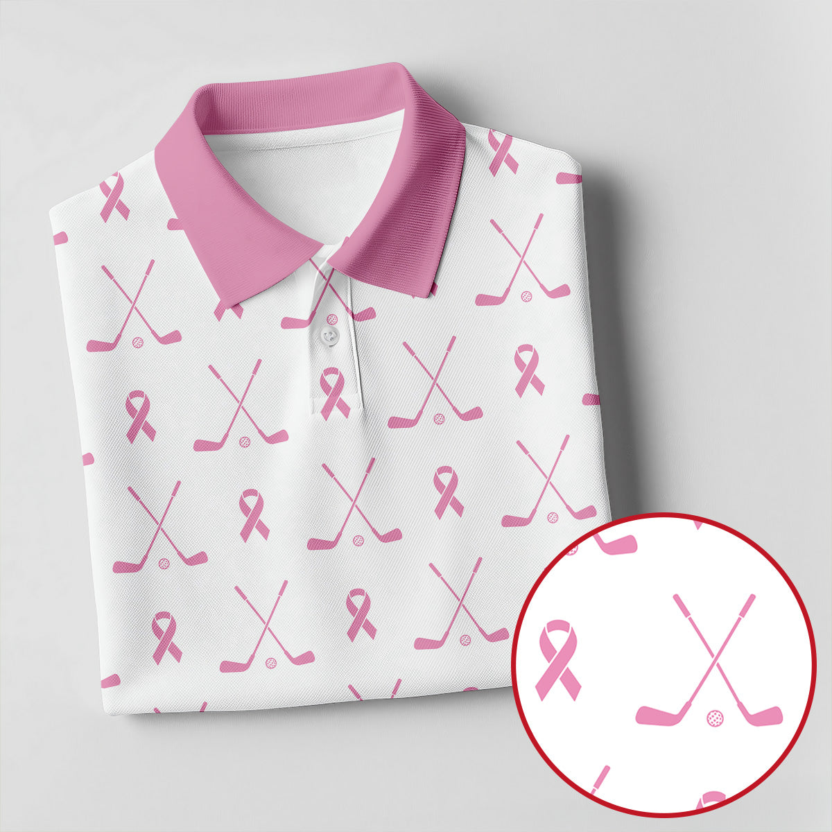 Pink Ribbon Golf Clubs Breast Cancer Polo Shirt, Golf Polo For Women, Ladies Golf Top