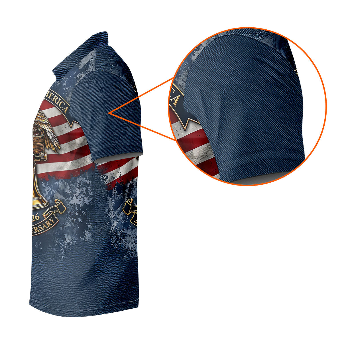 Patriotic Bald Eagle Liberty Bell Distressed Golf Shirt, 250 Years 4th Of July Golf Shirts For Men