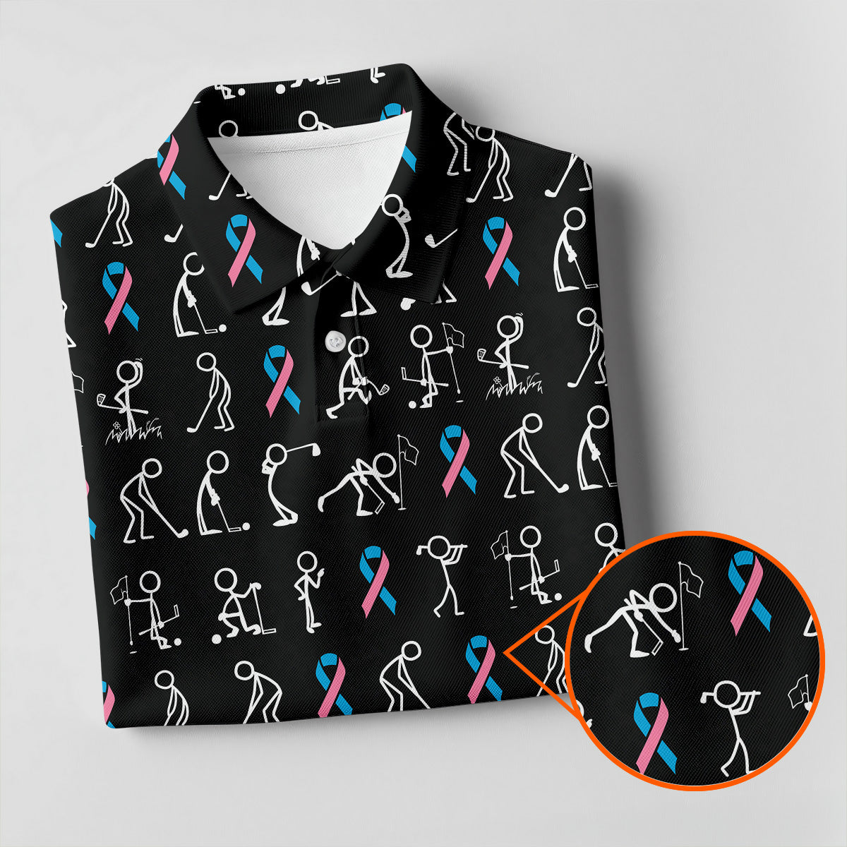Funny Stick Figure Men's Golf Shirt, Male Breast Cancer Awareness Shirt, Breast Cancer Support Shirt, Golf Shirts For Men