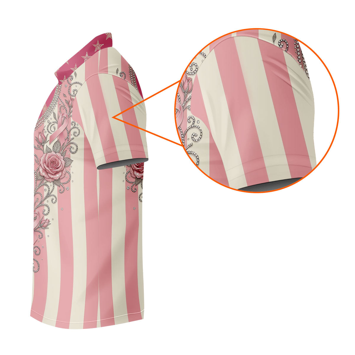 Pink Stars Stripes Rose Breast Cancer Polo Shirt, Women’s Golf Polo, Ladies Golf Shirts