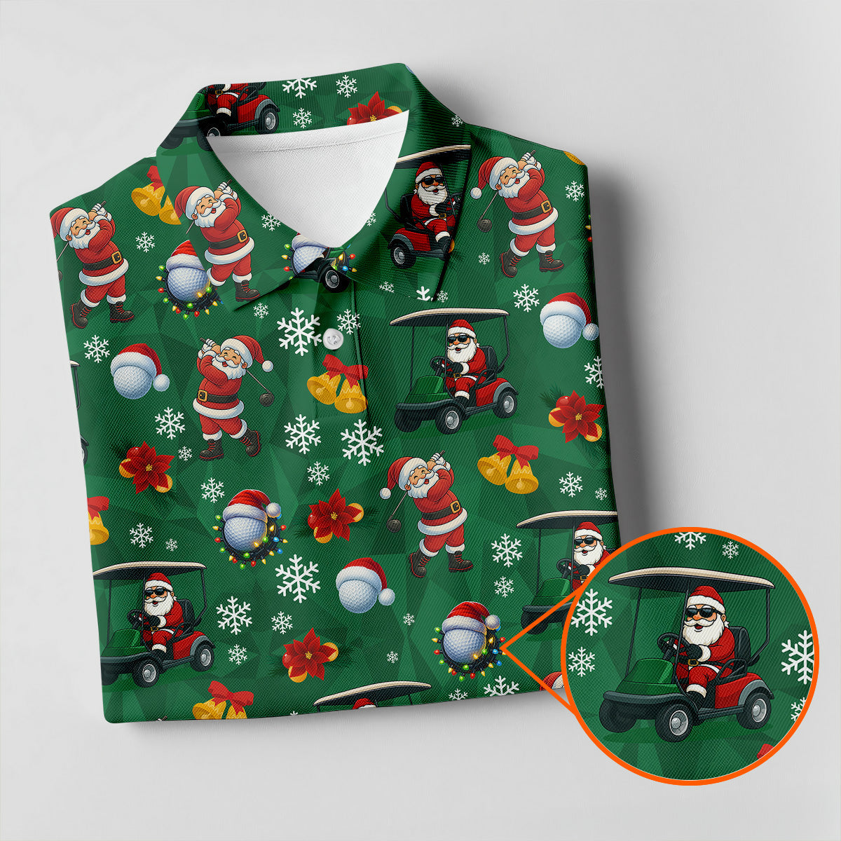 Santa Christmas Green Golf Polo, Fun Men's Golf Polos, Christmas Golf Shirt, Golf Shirts For Men