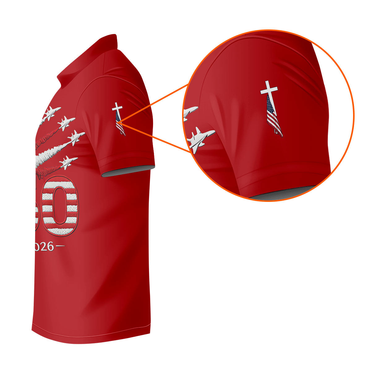 Flying Fighter Jets Faith Cross Patriotic 4th Of July Red Golf Shirt, 250 Years Golf Shirts For Men