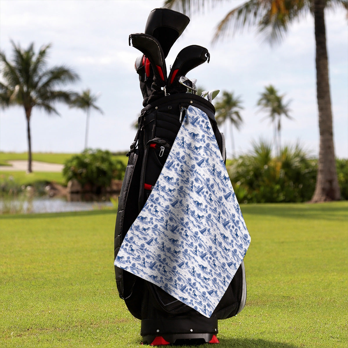 Beagle Toile De Jouy Golf Towel, Vintage Dog Pattern Golf Towels, Beagle Lover Golf Gift