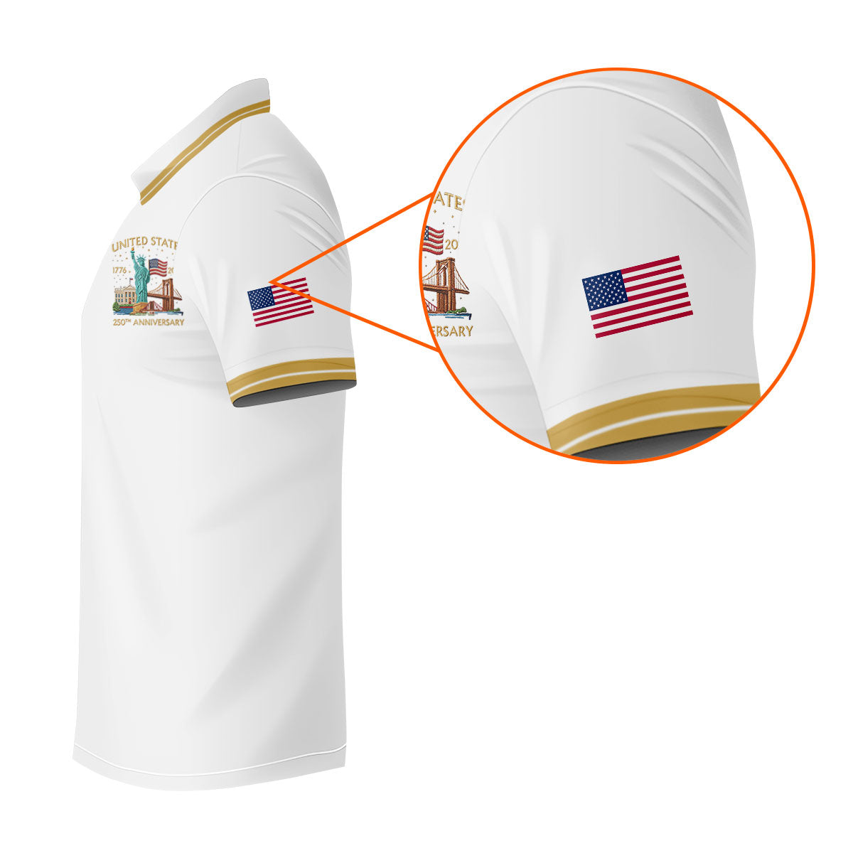 American Symbols White Patriotic Golf Shirt, US 250 Years 4th Of July Golf Shirts For Men