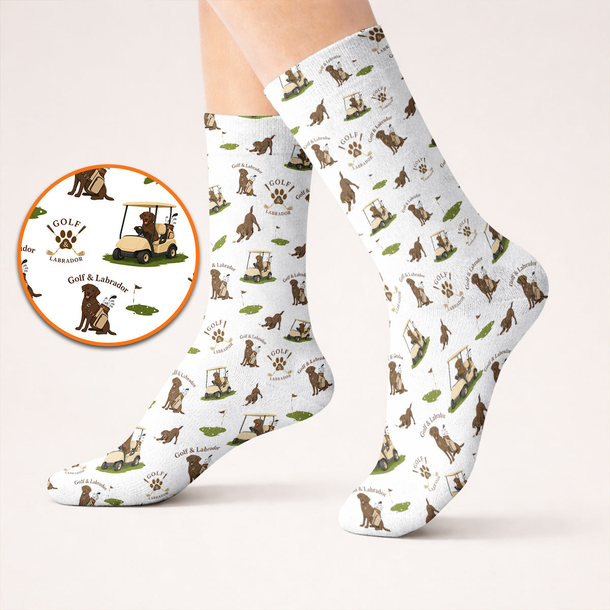 Labrador Pattern Golf Sock, Funny Dog Golf Crew Socks, Crazy Golf Gift For Golfer