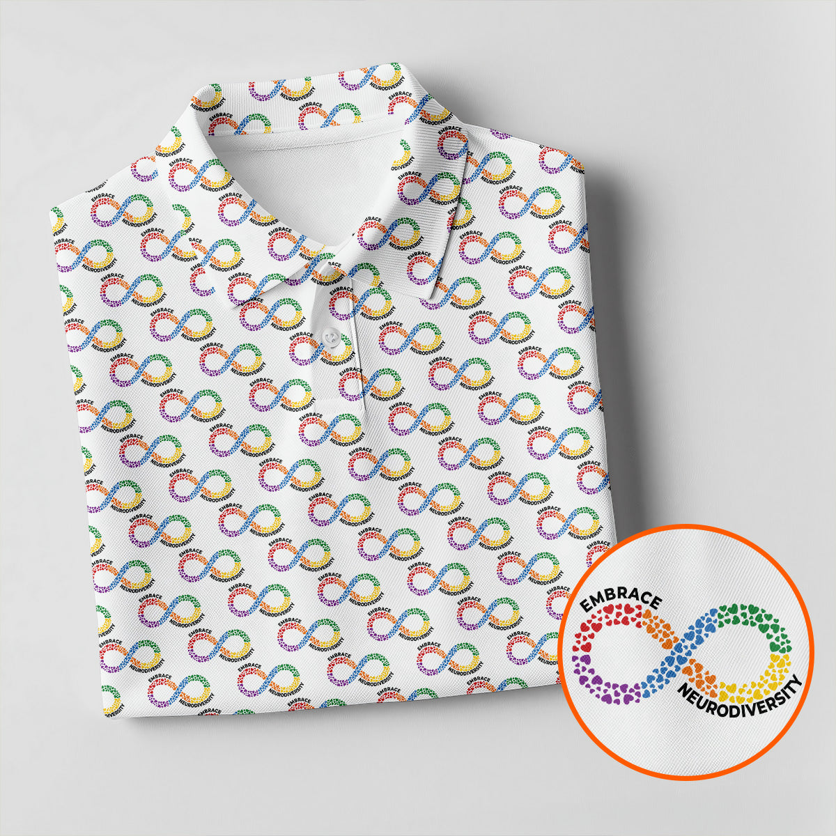 Embrace Neurodiversity Rainbow Infinity Symbol Autism Awareness White Golf Shirt, Golf Shirts For Men