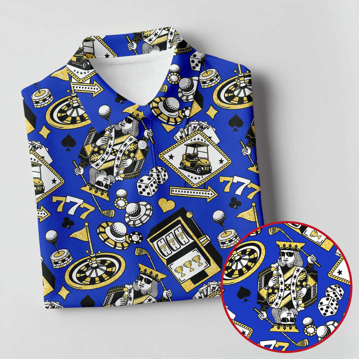 Casino Golf Pattern Blue Hawaiian Golf Polo Shirt, Golf Shirts For Men, Mens Golf Apparel