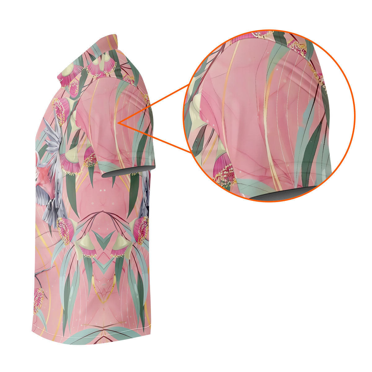 Pink Cockatoo Eucalyptus Floral Polo Shirt, Hawaiian Golf Shirt, Golf Tops For Women
