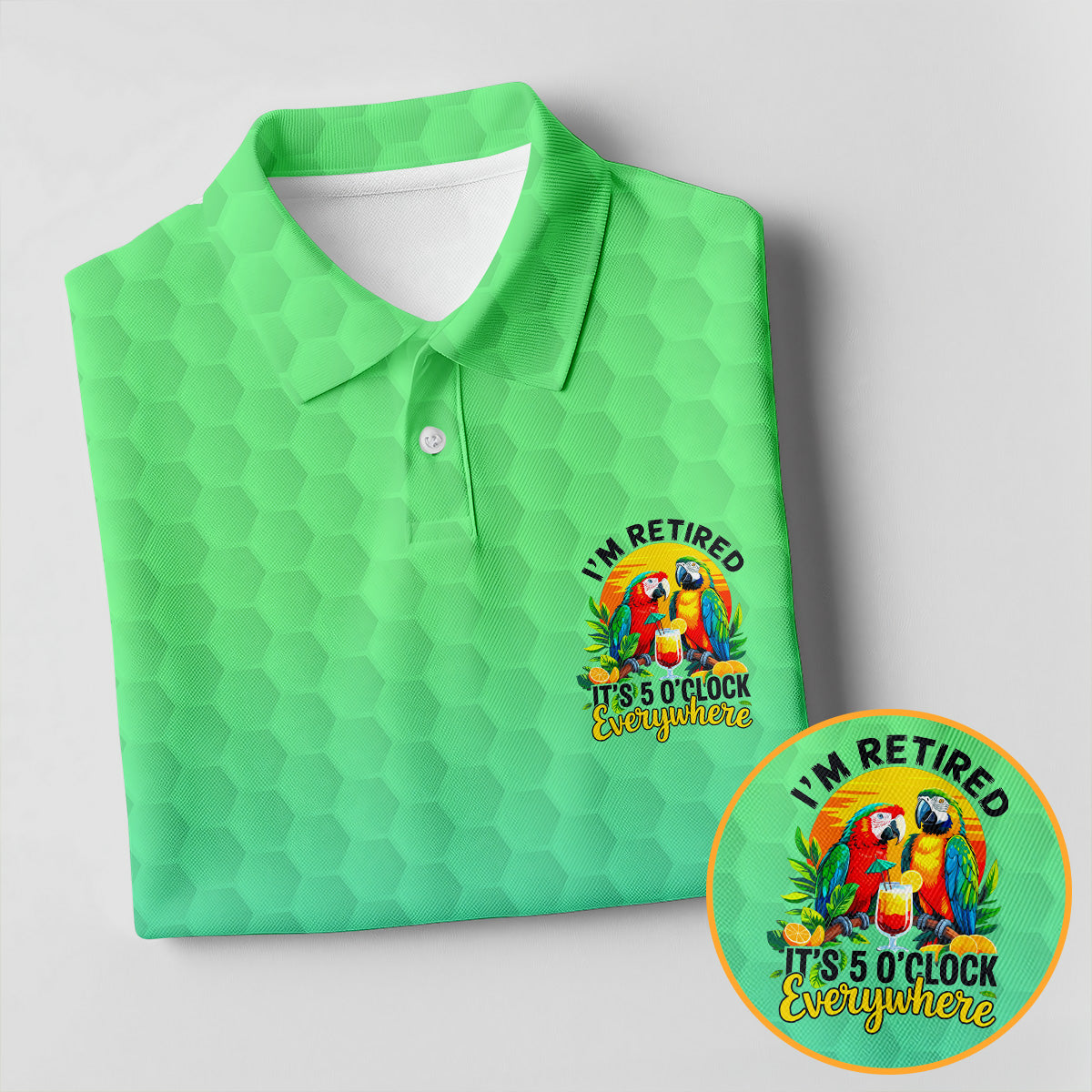 Tropical Retired Parrot Cocktail Golf Polo Shirt, Ladies Golf Shirts, Women's Golf Apparel