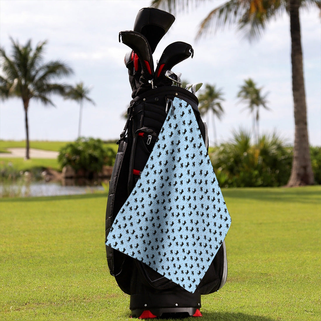 Black Cat Golf Pattern Towel, Funny Golf TowelsFor Cat Lover, Unique Birthday Gift For Golf Dad