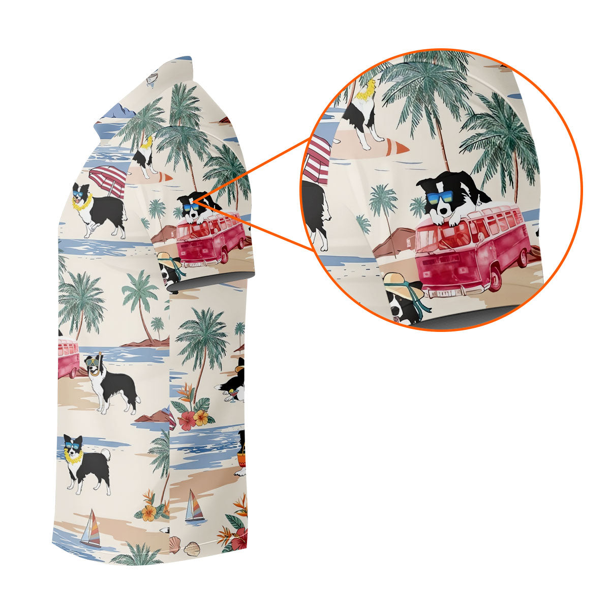 Tropical Border Collie Beach Hawaiian Golf Polo Shirt, Golf Polo Shirts For Men, Mens Polo Shirts