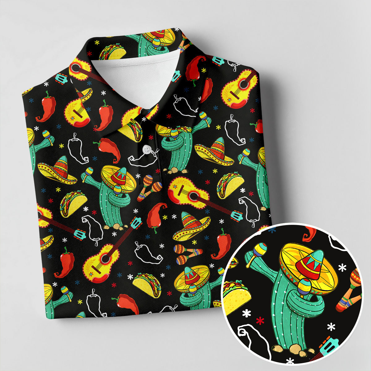 Funny Cactus Mexican Culture Traditions Golf Tops For Men, Cinco De Mayo Celebration Golf Shirts For Men