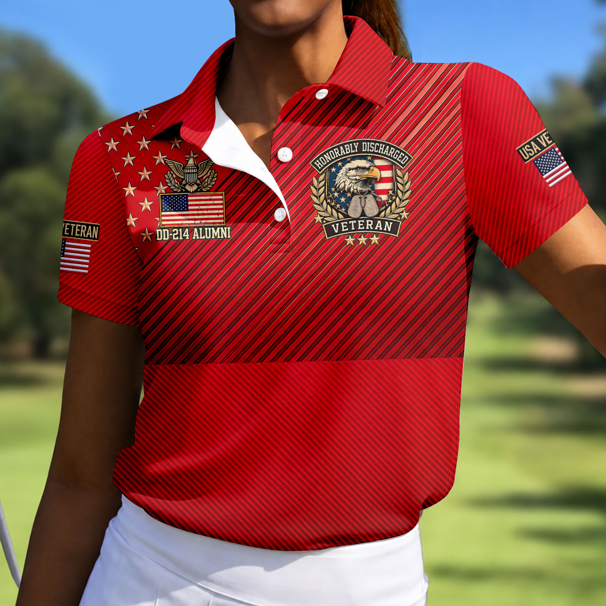 Veterans Day USA Eagle Emblem Polo Shirt, Golf Shirts For Women, Womens Golf Tops