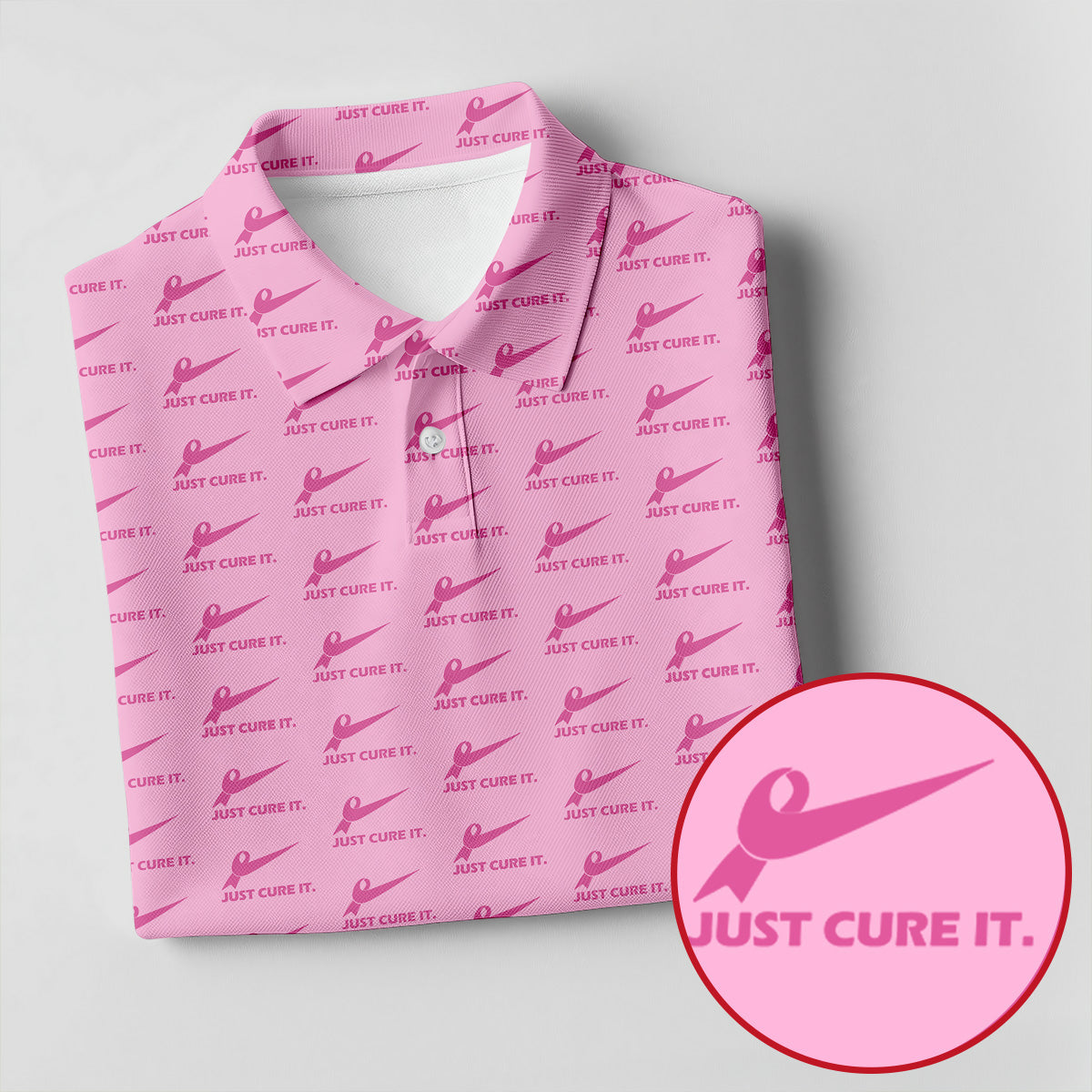 Just Cure It Pink Ribbon Breast Cancer Golf Shirt, Mens Golf Polo, Printed Golf Shirts