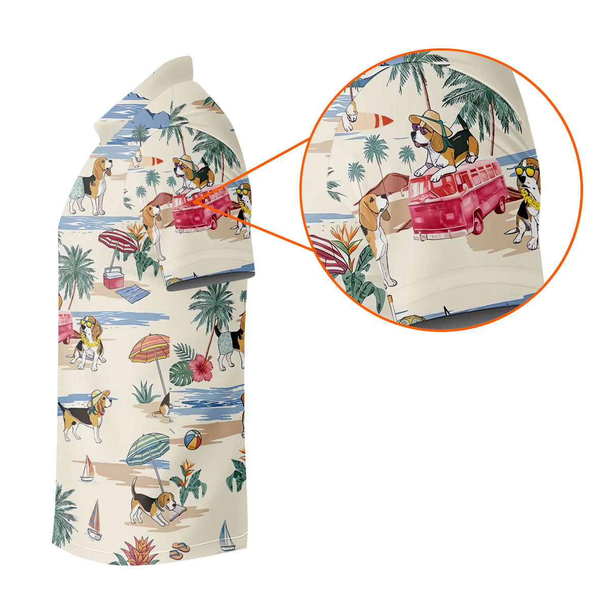 Cute Beagle Beach Vacation Tropical Golf Polo Shirt, Golf Shirts For Women, Women's Golf Apparel