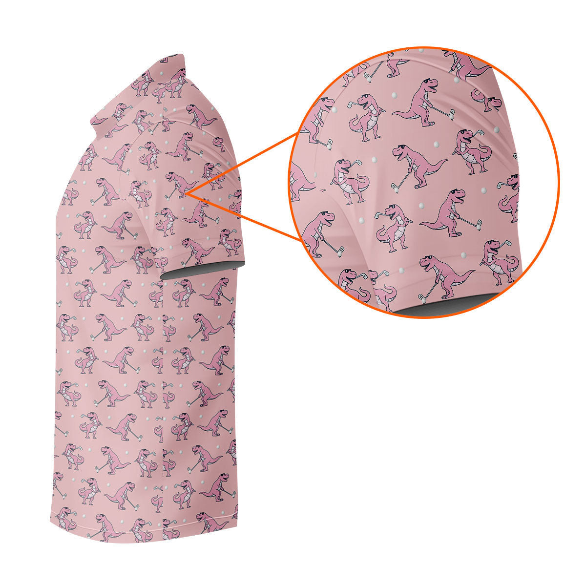 Pink T-Rex Dinosaur Golfer Pattern Golf Polo Shirt, Golf Shirts For Men, Mens Golf Apparel