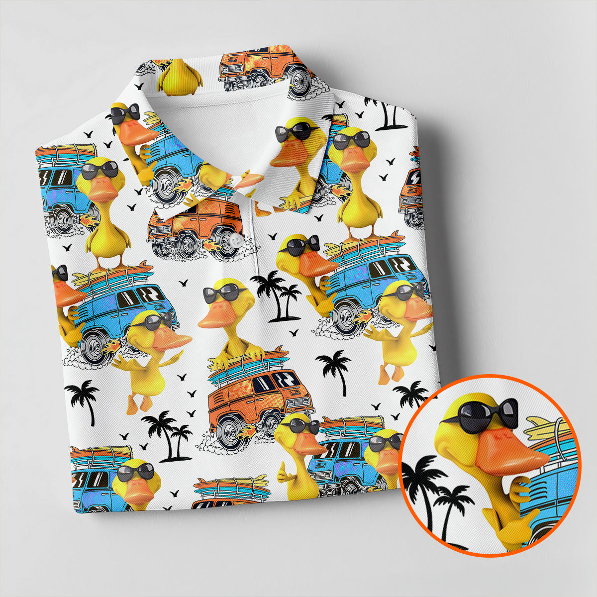 Cool Duck Surf Van Beach Golf Shirt, Mens Golf Shirts, Hawaiian Golf Shirt, Golf Apparel For Men