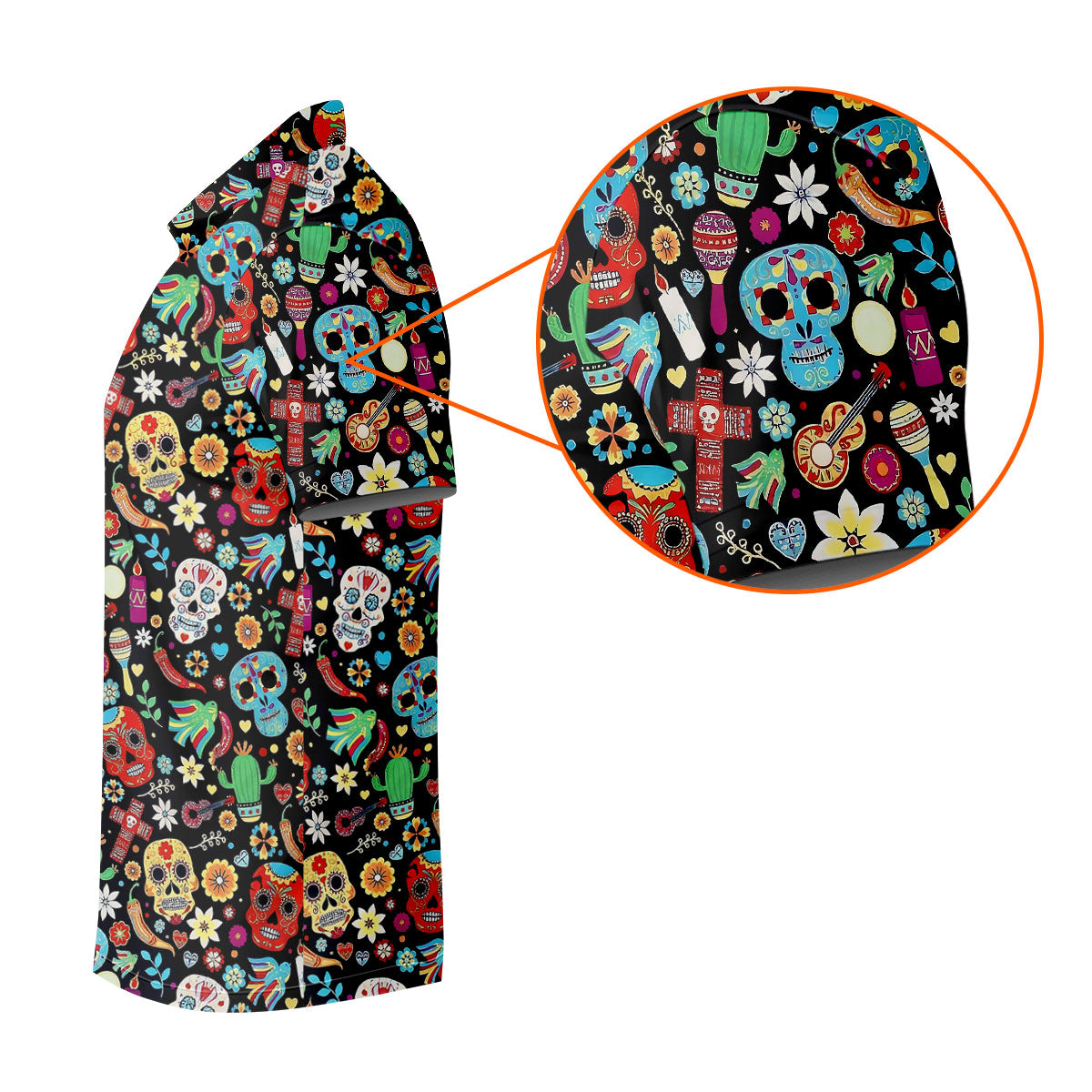 Skull With Flowers Cinco De Mayo Celebration Fiesta Themed Golf Tops For Men, Golf Shirts For Men