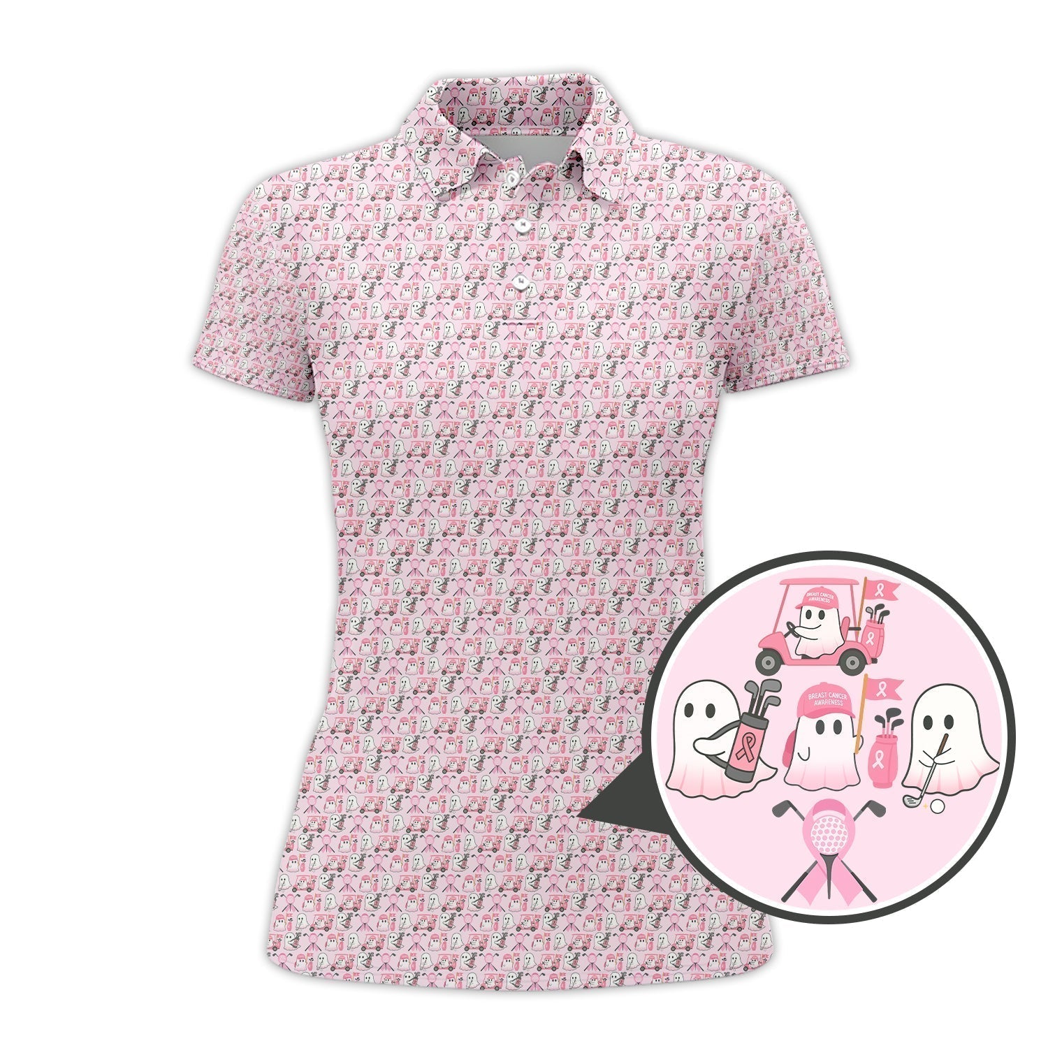 Ghost Of Halloween Pattern Golf Shirt, Funny Breast Cancer Golf Shirt, Ladies Golf Shirts