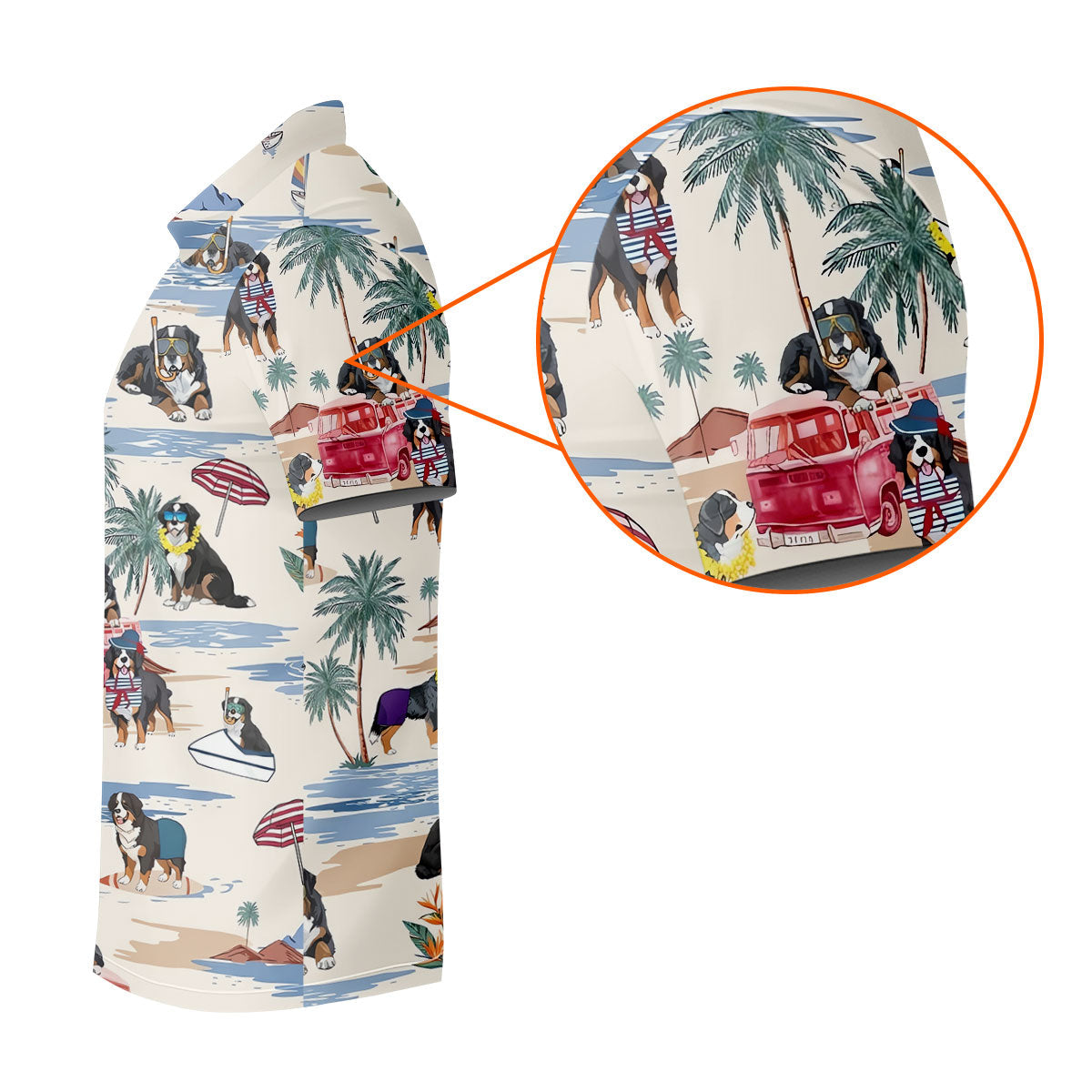 Tropical Bernese Mountain Dog Beach Hawaiian Golf Polo Shirt, Printed Golf Shirts, Golf Apparel For Men