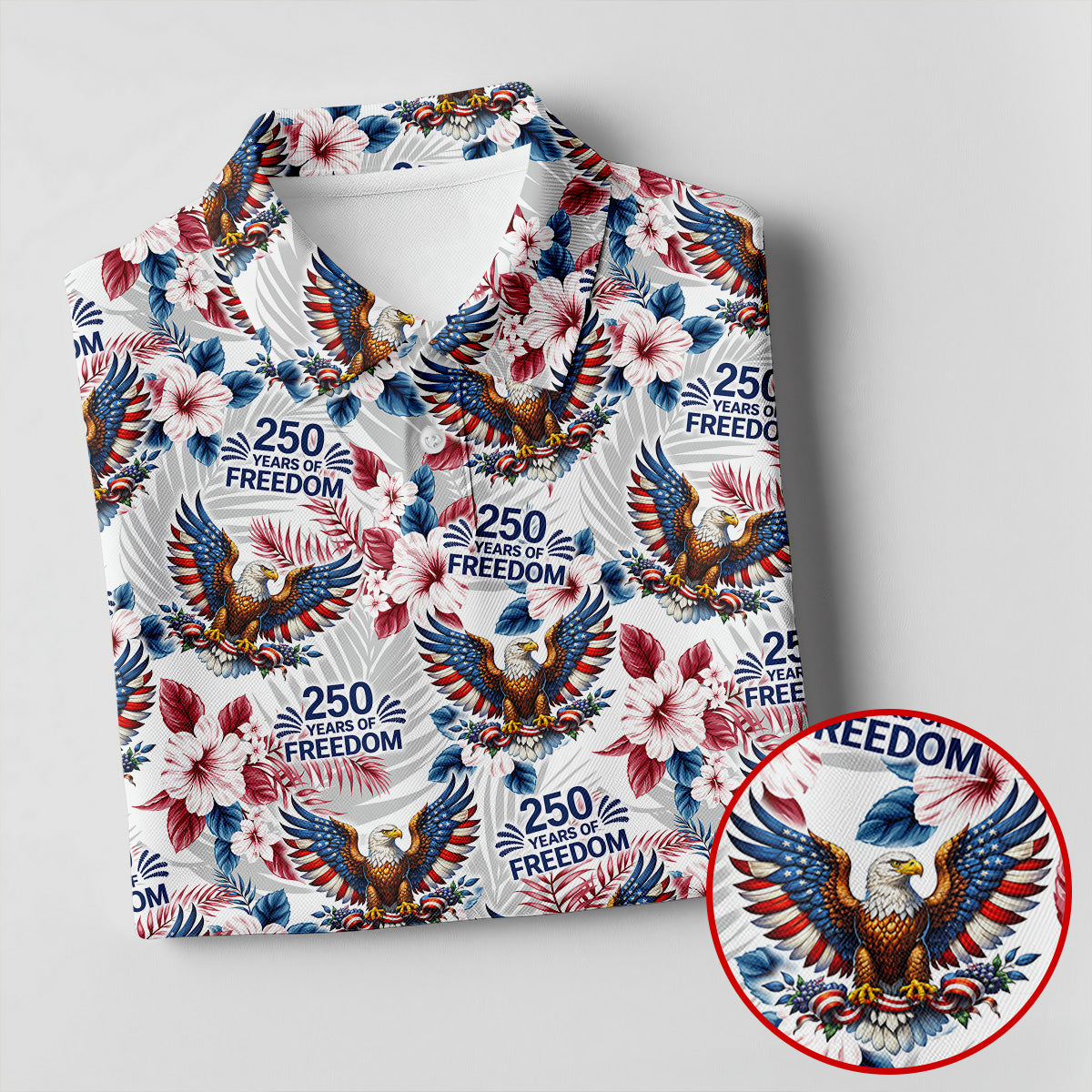250 Years Of Freedom US Bald Eagle Tropical Theme Golf Tops For Men, Patriotic 4th Of July Golf Shirts For Men