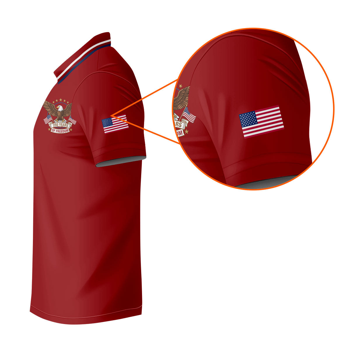 250 Years Of Freedom US Flag Logo Red Golf Shirt, Patriotic 4th Of July Golf Shirts For Men