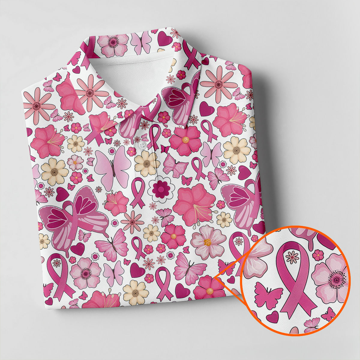 Breast Cancer Pink Ribbon Floral Golf Shirt, Cancer Awareness Shirt, Polo ShirtFor Men, Golfing Apparel