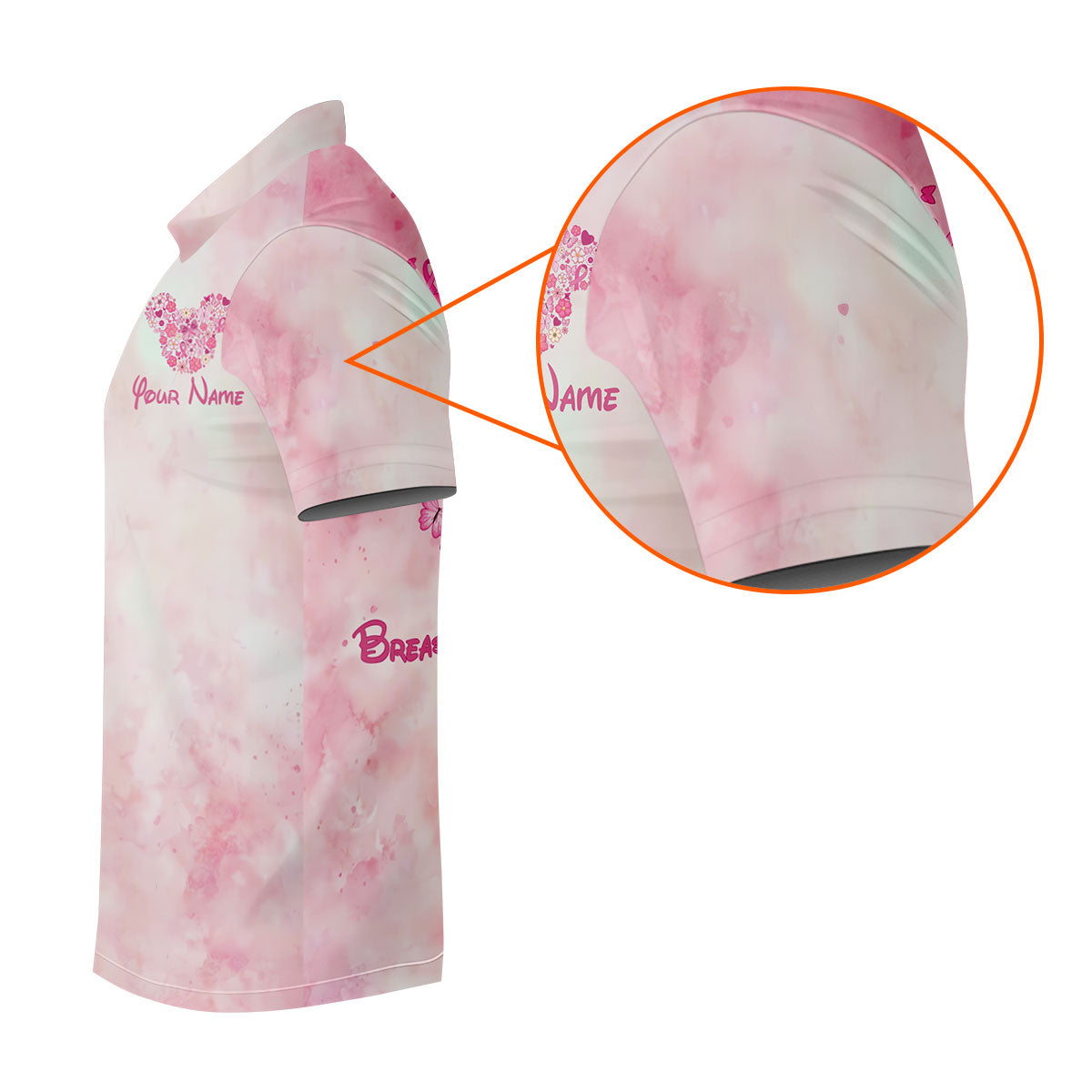 Custom Floral Heart Breast Cancer Polo Shirt, Golf Shirts For Men, Mens Golf Apparel