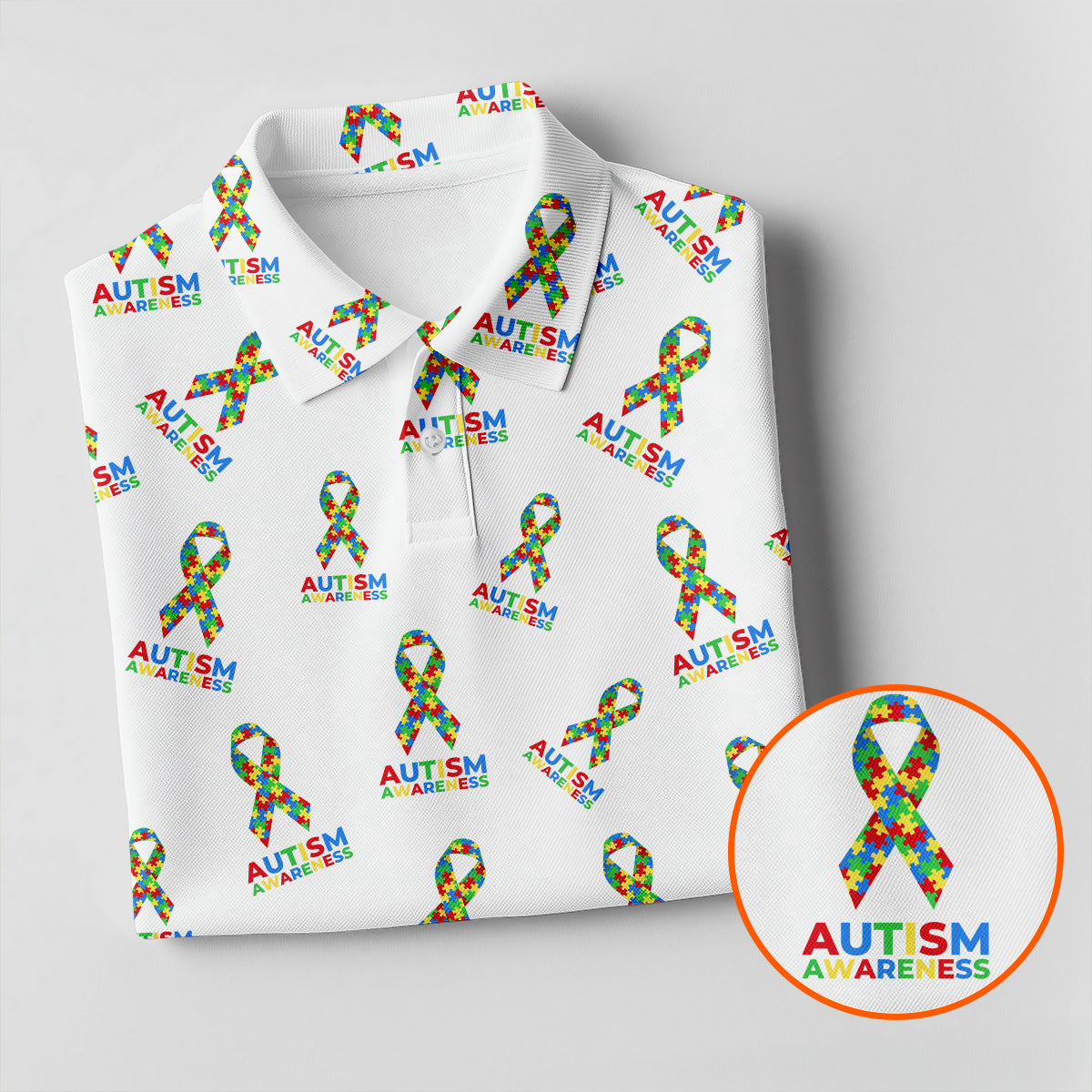 Autism Awareness Colors Autism Ribbon White Golf Shirt, Golf Tops For Men, Golf Shirts For Men