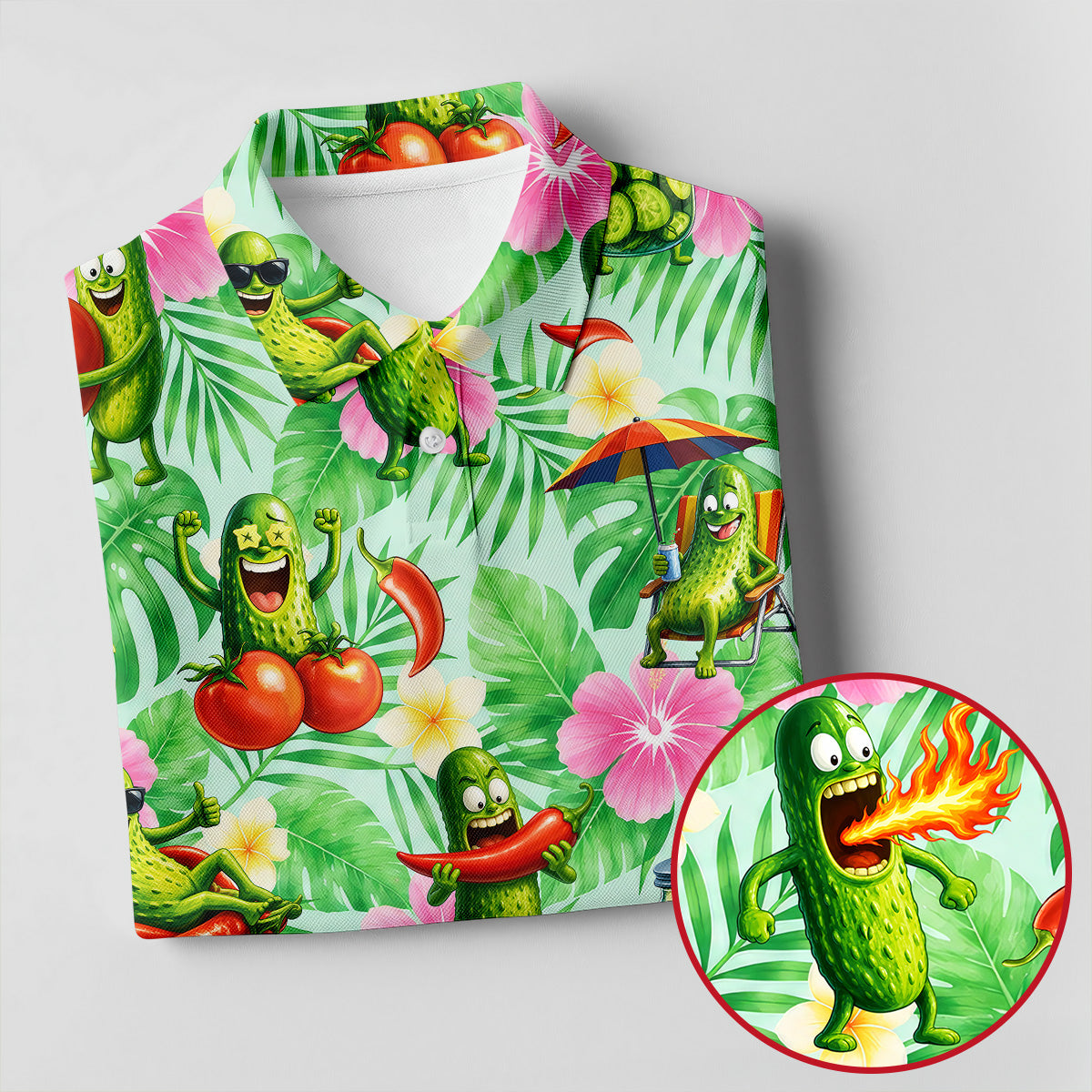 Funny Pickle Tomato Chili Tropical Hawaiian Golf Shirt, Golf Polo For Women, Printed Golf Shirt